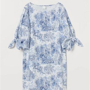 H&M Blue Floral Long Sleeve Mini Dress Sz 2